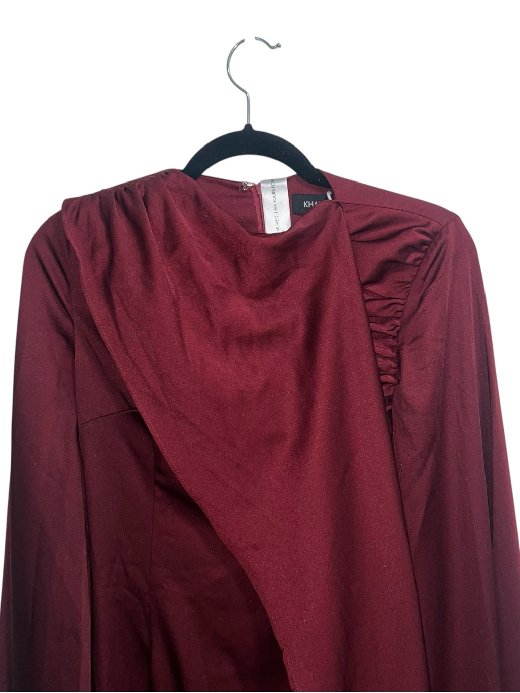 New Nwt Khanums Korello Satin Cape Sleeve Maxi Dress Red Burgundy — image 5 of 8